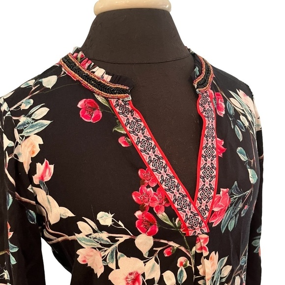 Hale Bob Floral Tunic Top Beaded Collar XS - Picture 2 of 9